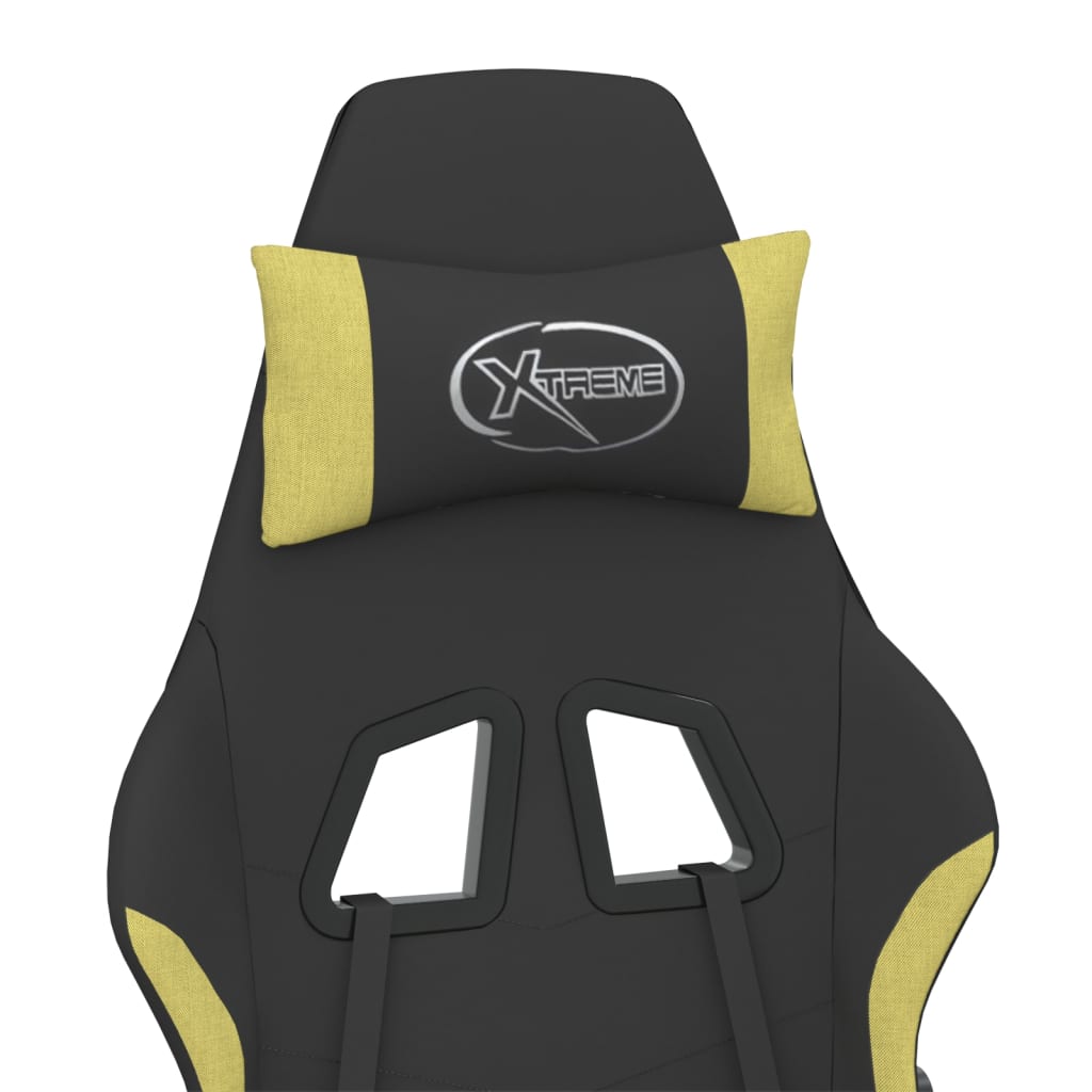 vidaXL Scaun gaming masaj/suport picioare, negru/verde deschis textil