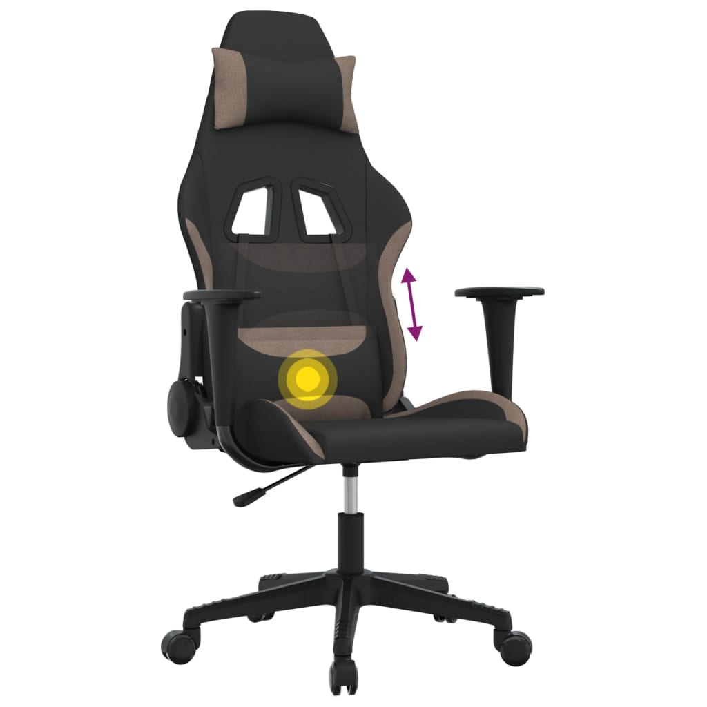vidaXL Scaun de gaming cu masaj, negru și taupe, material textil
