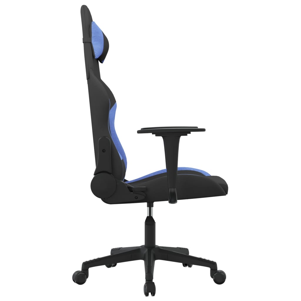 vidaXL Scaun de gaming cu masaj, negru și albastru, material textil