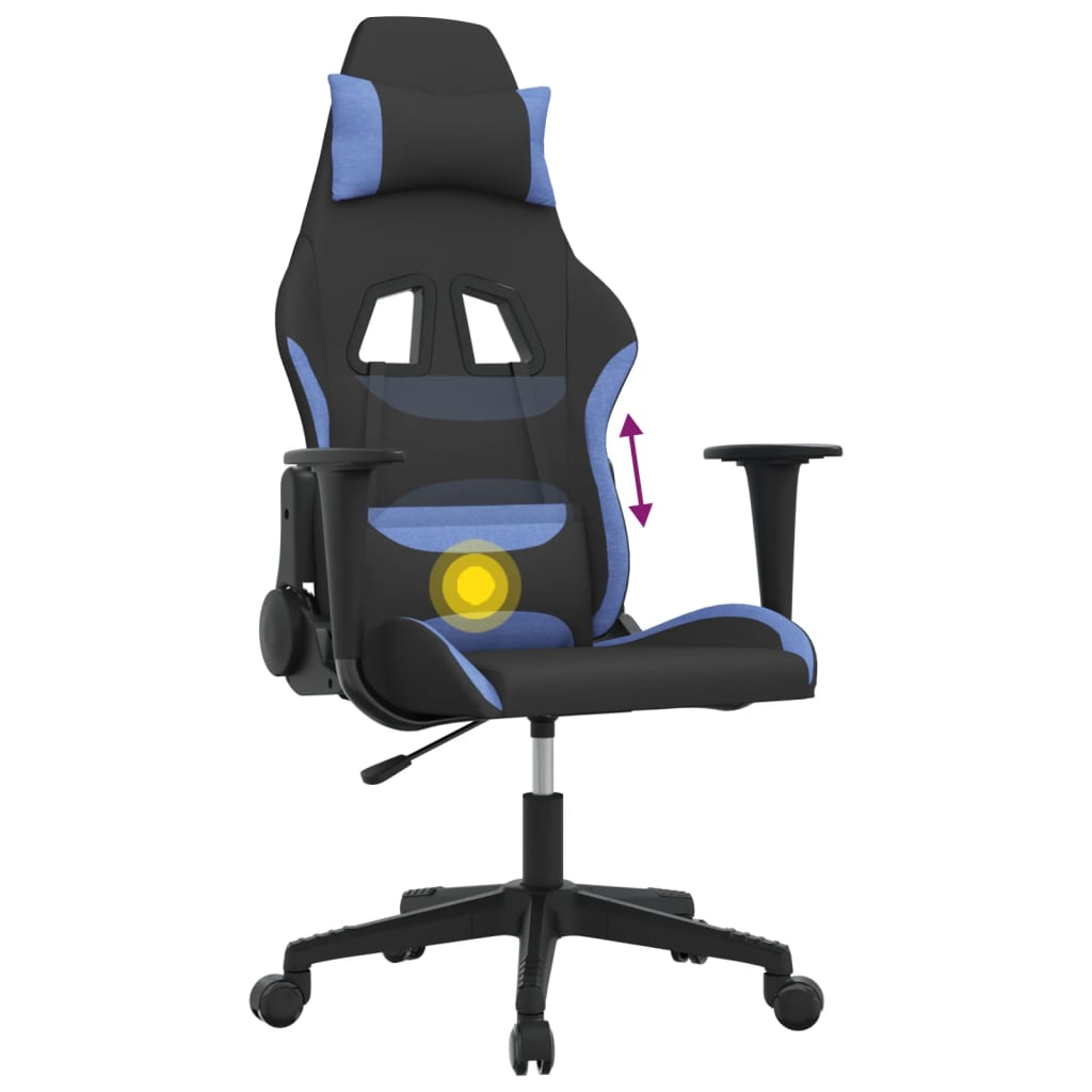 vidaXL Scaun de gaming cu masaj, negru și albastru, material textil