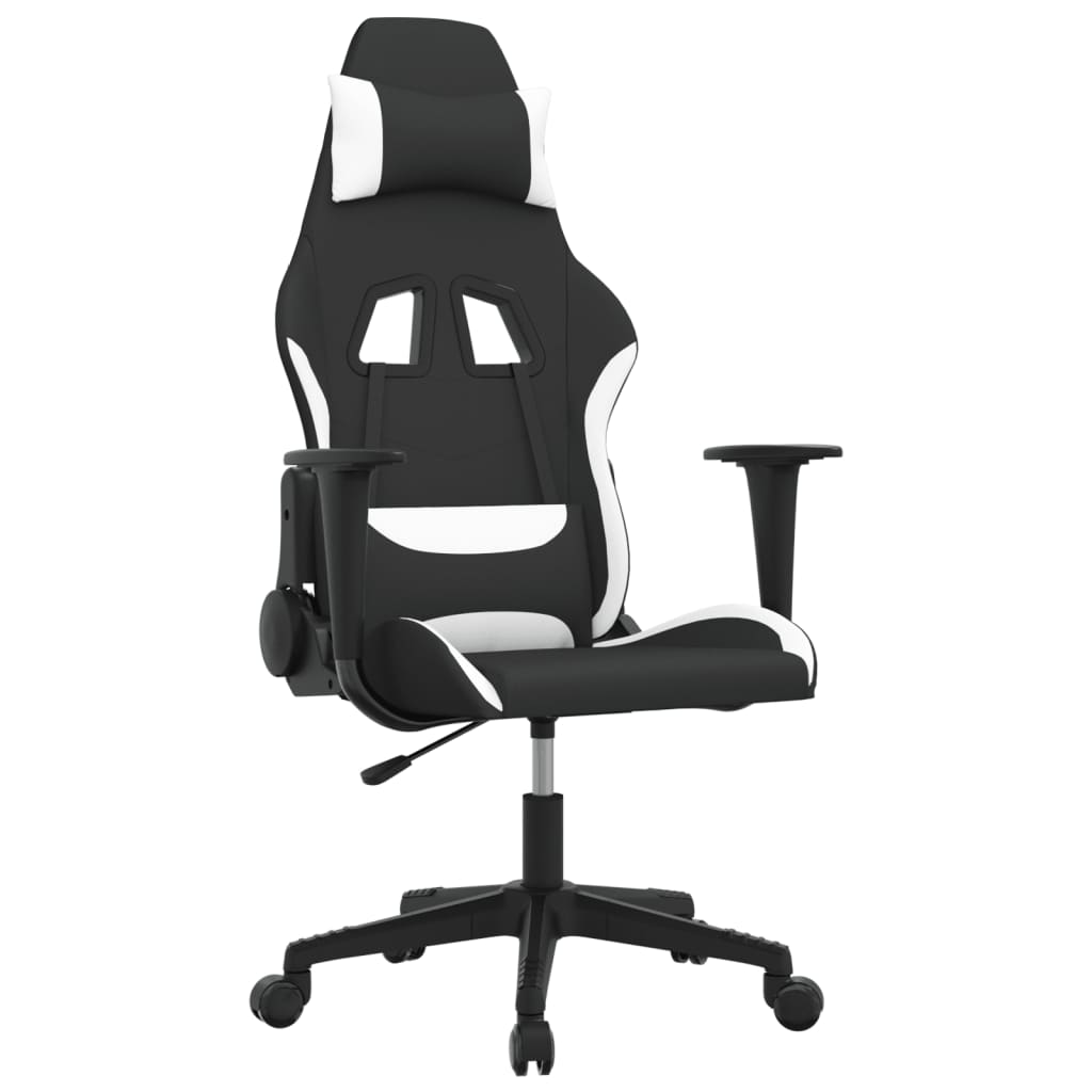 vidaXL Scaun de gaming cu masaj, negru și alb, material textil