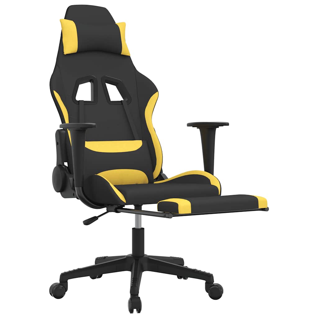 vidaXL Scaun de gaming cu masaj/suport picioare, negru/galben, textil vidaXL Scaun de gaming cu masaj/suport picioare, negru/galben, textil