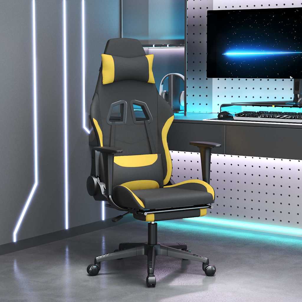 vidaXL Scaun de gaming cu masaj/suport picioare, negru/galben, textil vidaXL Scaun de gaming cu masaj/suport picioare, negru/galben, textil