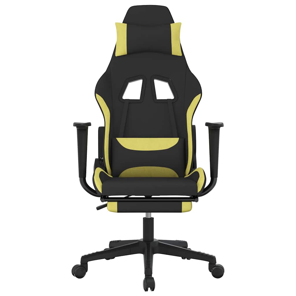 vidaXL Scaun gaming masaj/suport picioare, negru/verde deschis textil