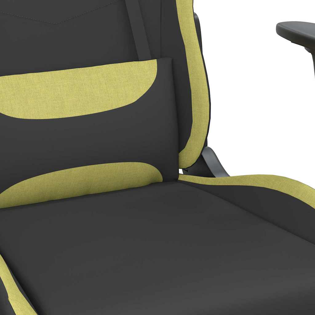 vidaXL Scaun gaming masaj/suport picioare, negru/verde deschis textil