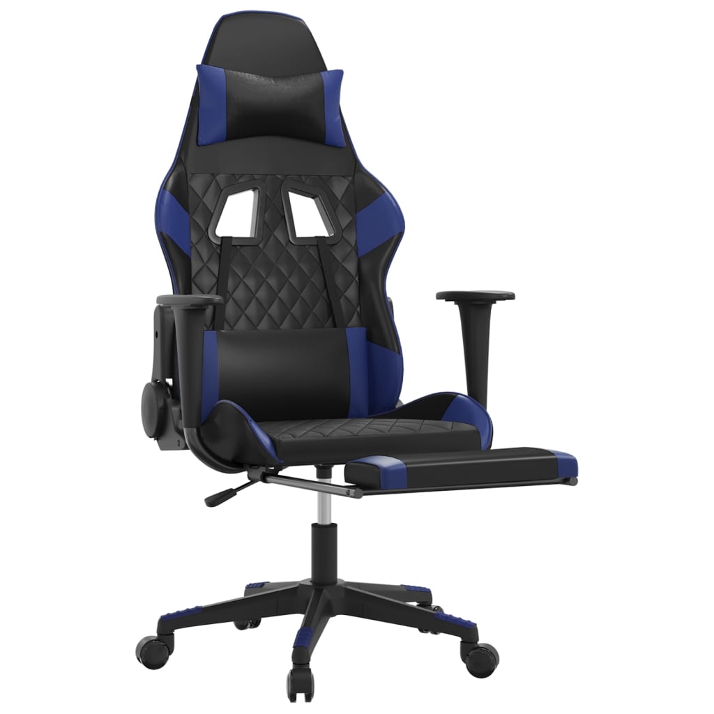 vidaXL Scaun de gaming masaj/suport picioare negru/albastru piele eco