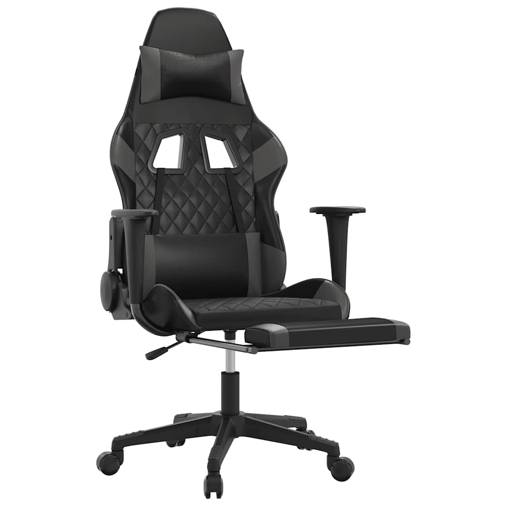 vidaXL Scaun de gaming cu masaj/suport picioare, negru/gri, piele eco
