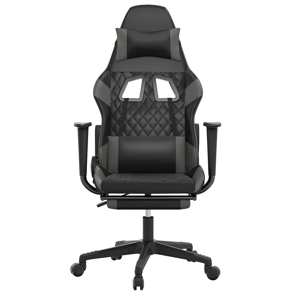 vidaXL Scaun de gaming cu masaj/suport picioare, negru/gri, piele eco