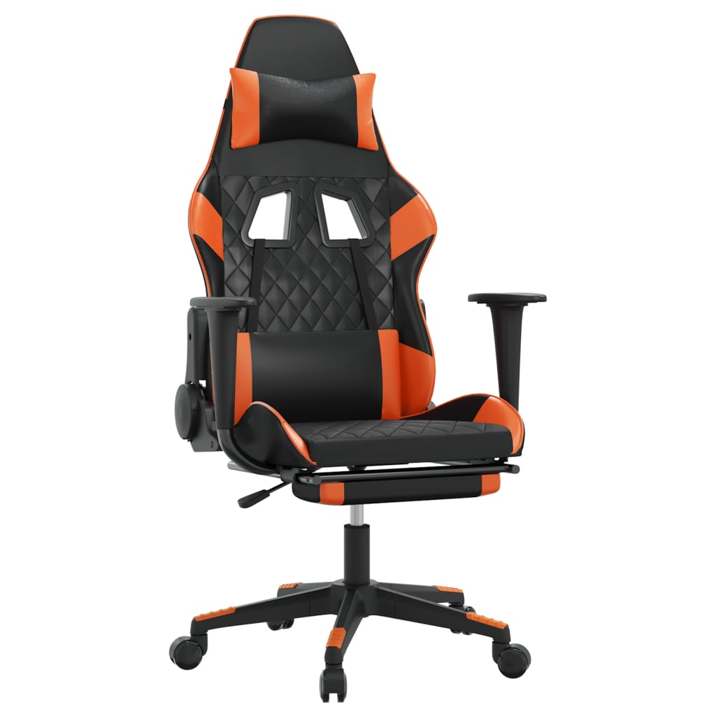 vidaXL Scaun gaming masaj/suport picioare, negru/portocaliu, piele eco