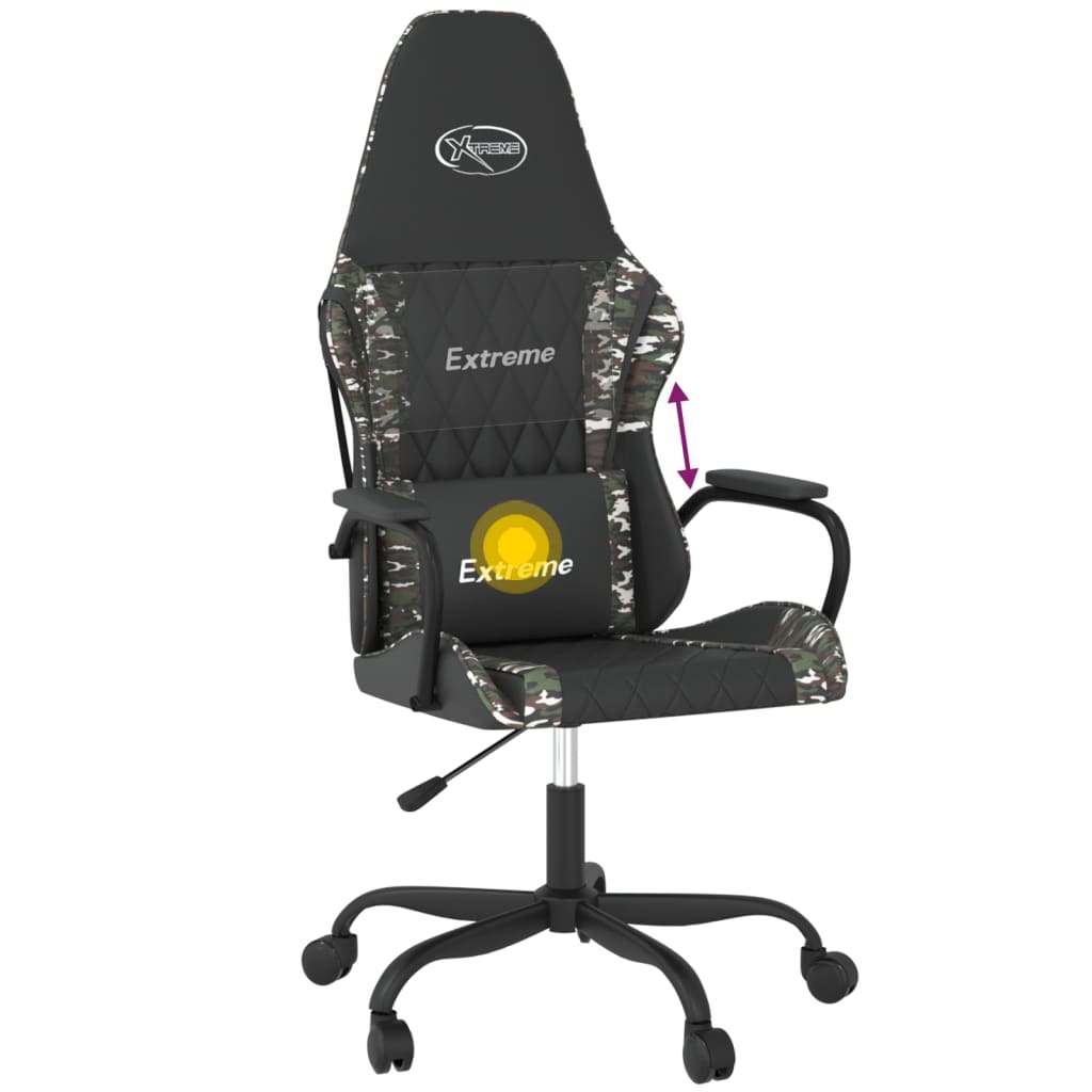 vidaXL Scaun de gaming de masaj, negru și camuflaj, piele ecologică vidaXL Scaun de gaming de masaj, negru și camuflaj, piele ecologică