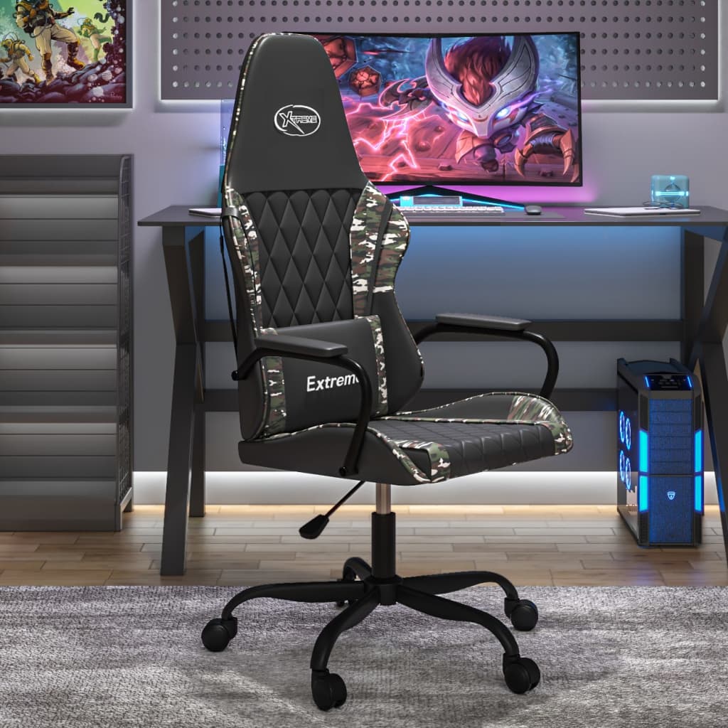 vidaXL Scaun de gaming de masaj, negru și camuflaj, piele ecologică vidaXL Scaun de gaming de masaj, negru și camuflaj, piele ecologică
