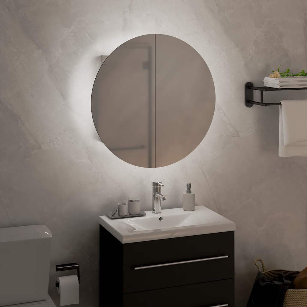 vidaXL Dulap de baie cu oglindă rotundă și LED, alb, 40x40x17,5 cm vidaXL Dulap de baie cu oglindă rotundă și LED, alb, 40x40x17,5 cm