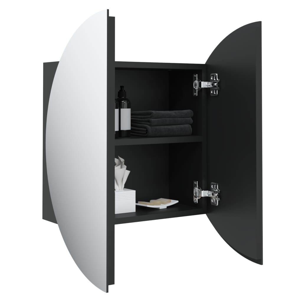 vidaXL Dulap de baie cu oglindă rotundă și LED, negru, 40x40x17,5 cm vidaXL Dulap de baie cu oglindă rotundă și LED, negru, 40x40x17,5 cm