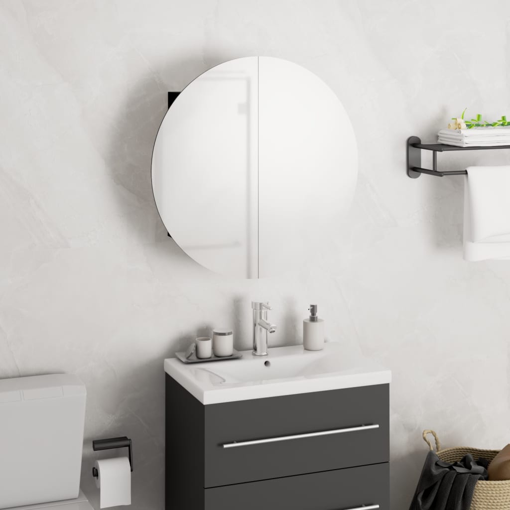 vidaXL Dulap de baie cu oglindă rotundă și LED, negru, 40x40x17,5 cm vidaXL Dulap de baie cu oglindă rotundă și LED, negru, 40x40x17,5 cm