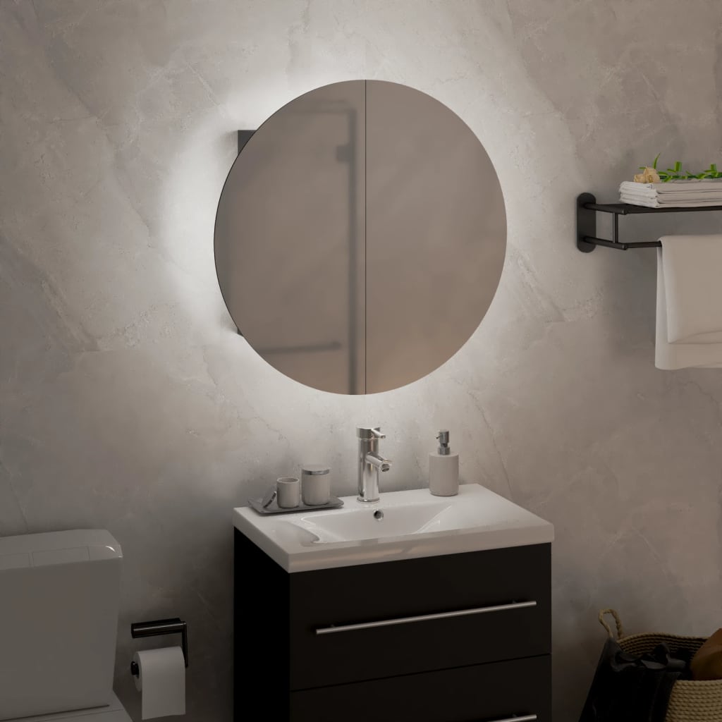 vidaXL Dulap de baie cu oglindă rotundă și LED, gri, 40x40x17,5 cm vidaXL Dulap de baie cu oglindă rotundă și LED, gri, 40x40x17,5 cm
