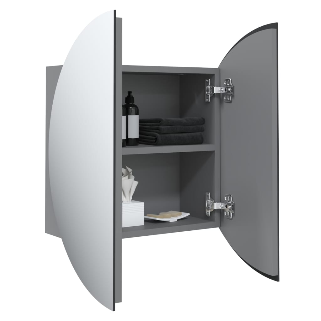 vidaXL Dulap de baie cu oglindă rotundă și LED, gri, 40x40x17,5 cm vidaXL Dulap de baie cu oglindă rotundă și LED, gri, 40x40x17,5 cm