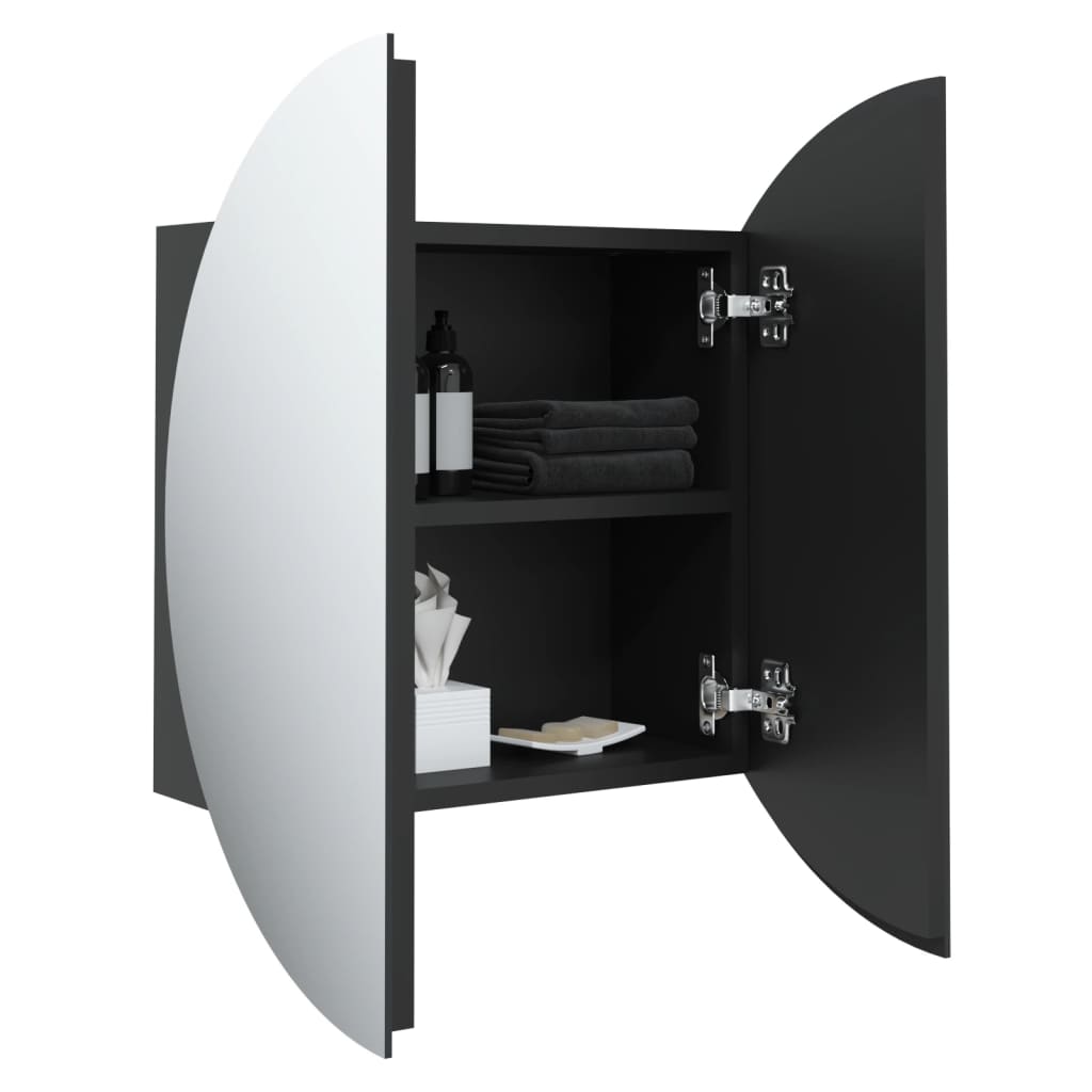 vidaXL Dulap de baie cu oglindă rotundă și LED, negru, 47x47x17,5 cm vidaXL Dulap de baie cu oglindă rotundă și LED, negru, 47x47x17,5 cm