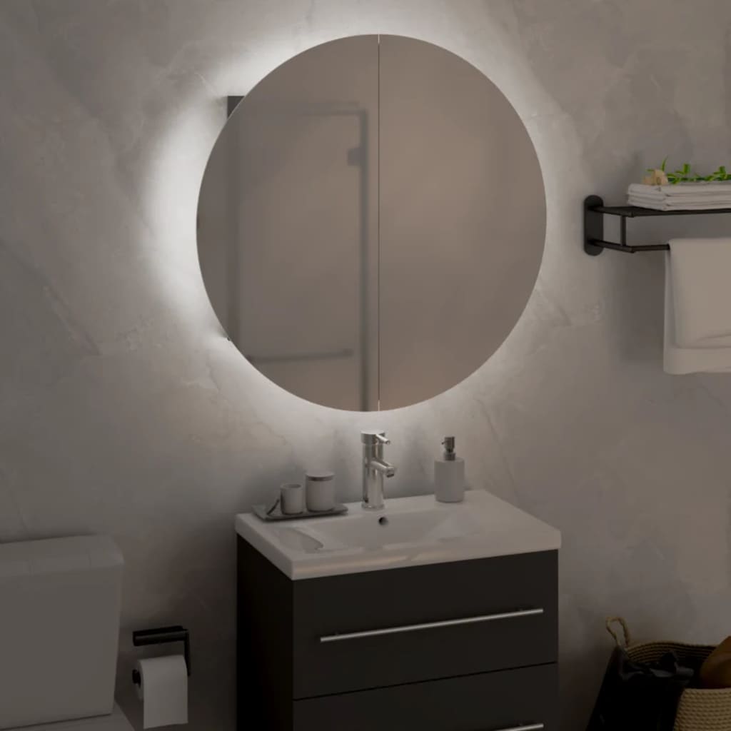 vidaXL Dulap de baie cu oglindă rotundă și LED, gri, 47x47x17,5 cm vidaXL Dulap de baie cu oglindă rotundă și LED, gri, 47x47x17,5 cm