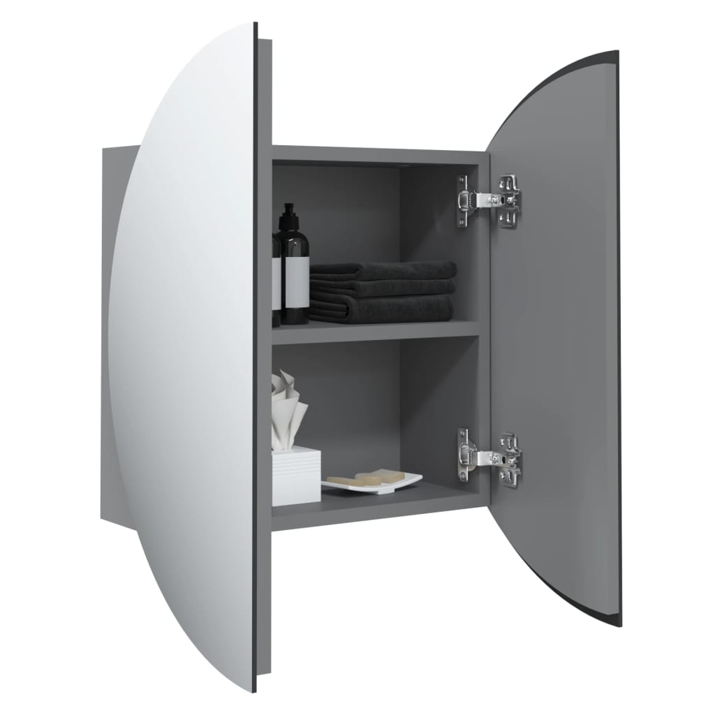 vidaXL Dulap de baie cu oglindă rotundă și LED, gri, 47x47x17,5 cm vidaXL Dulap de baie cu oglindă rotundă și LED, gri, 47x47x17,5 cm