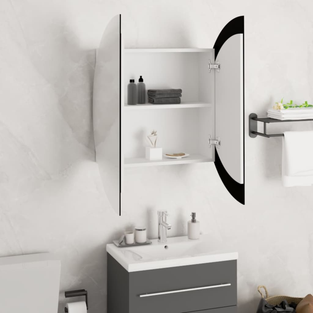 vidaXL Dulap de baie cu oglindă rotundă și LED, alb, 54x54x17,5 cm vidaXL Dulap de baie cu oglindă rotundă și LED, alb, 54x54x17,5 cm