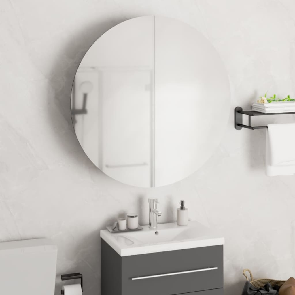 vidaXL Dulap de baie cu oglindă rotundă și LED, alb, 54x54x17,5 cm vidaXL Dulap de baie cu oglindă rotundă și LED, alb, 54x54x17,5 cm