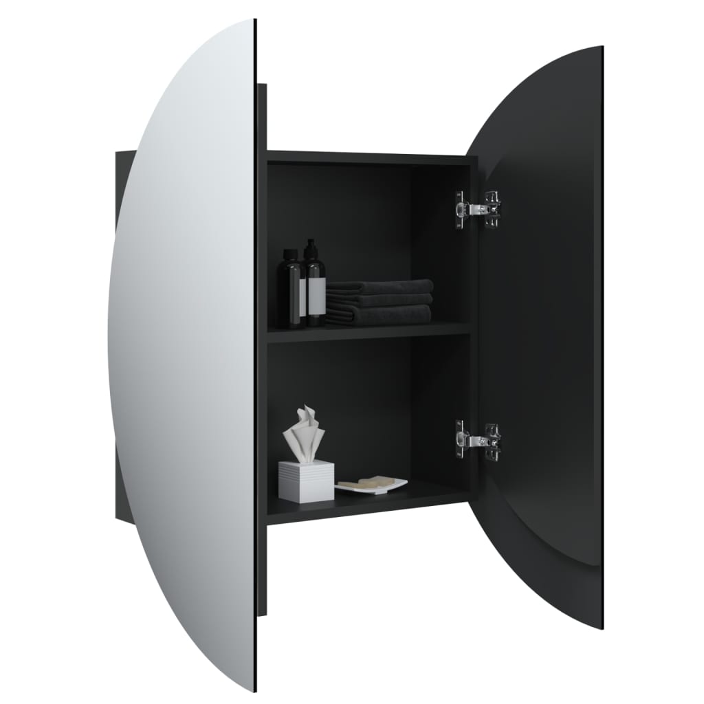 vidaXL Dulap de baie cu oglindă rotundă și LED, negru, 54x54x17,5 cm vidaXL Dulap de baie cu oglindă rotundă și LED, negru, 54x54x17,5 cm