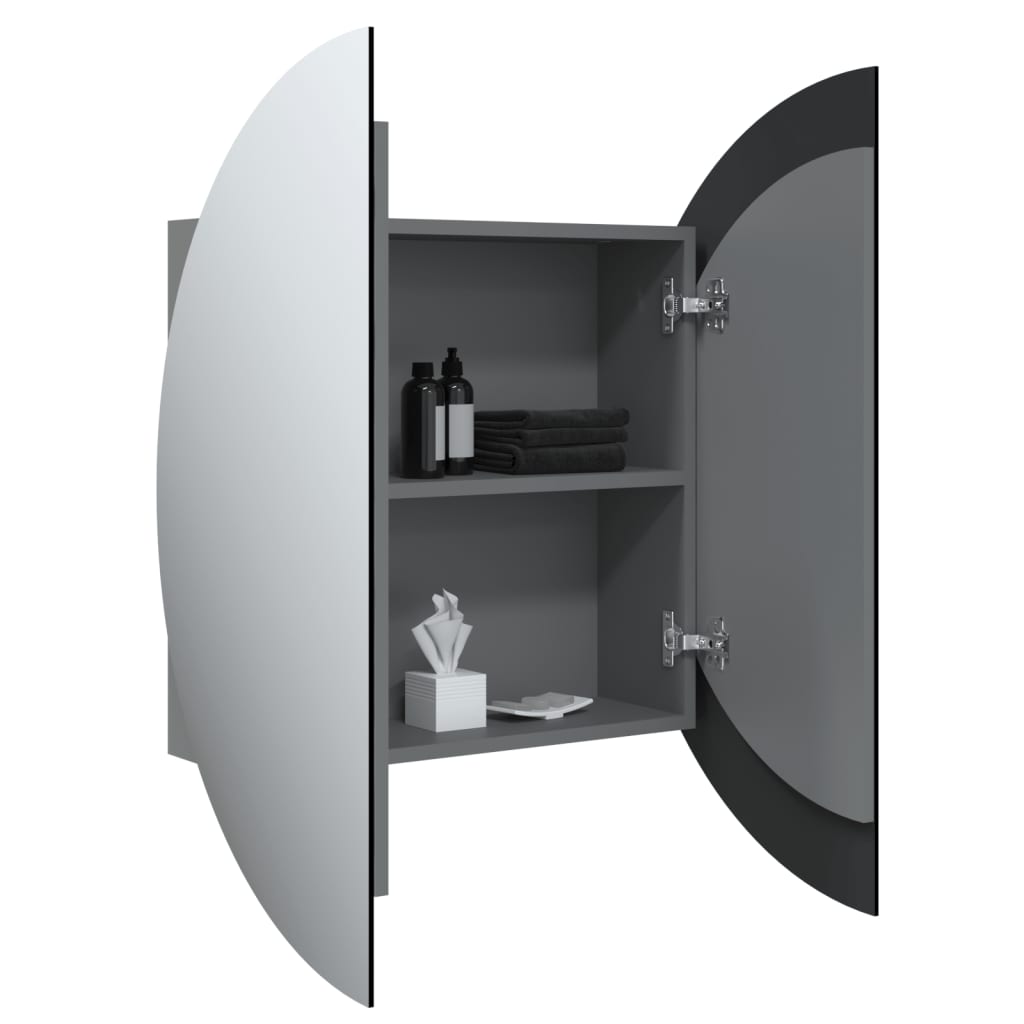 vidaXL Dulap de baie cu oglindă rotundă și LED, gri, 54x54x17,5 cm vidaXL Dulap de baie cu oglindă rotundă și LED, gri, 54x54x17,5 cm