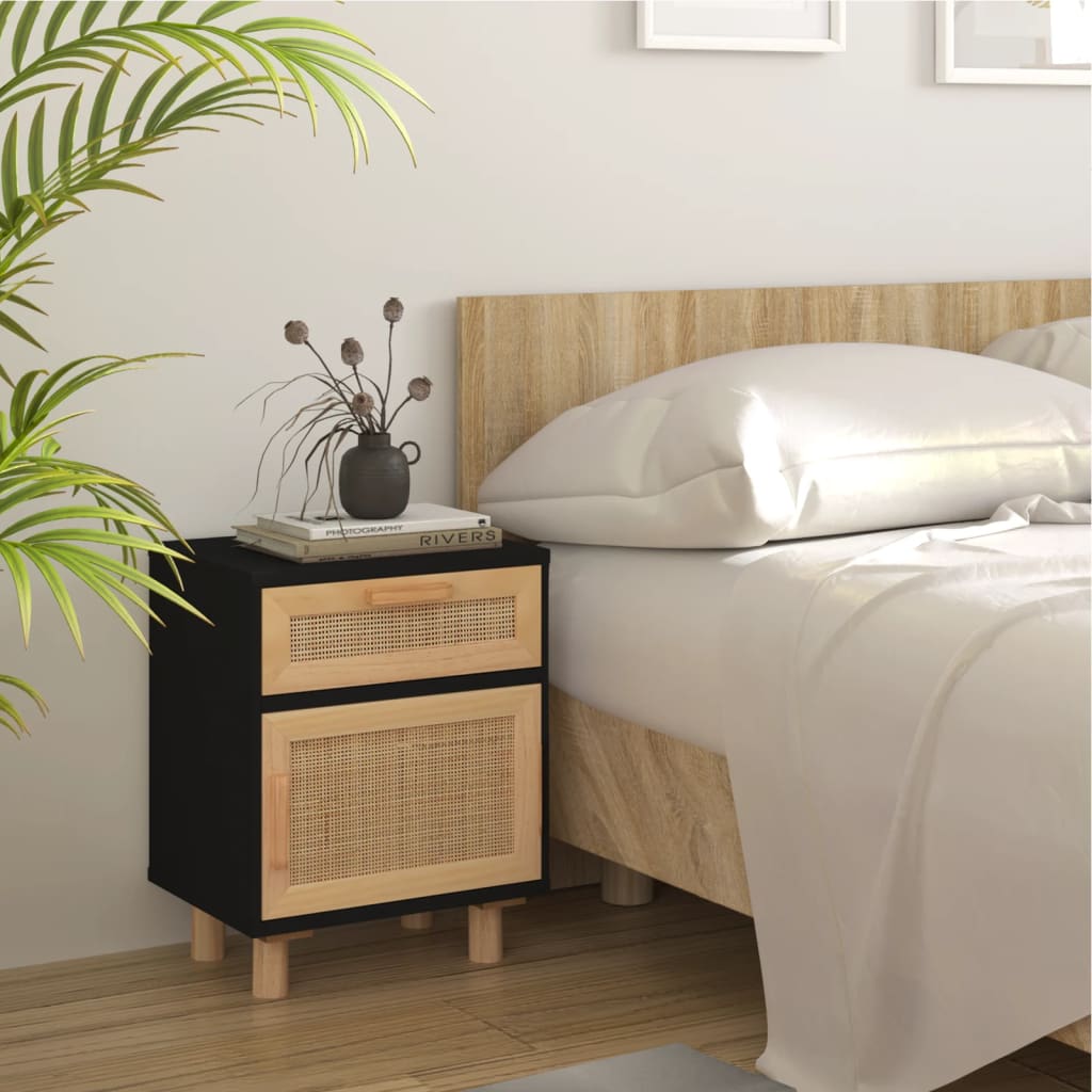 vidaXL Noptiere, 2 buc., alb, lemn masiv de pin și ratan natural vidaXL Noptiere, 2 buc., alb, lemn masiv de pin și ratan natural