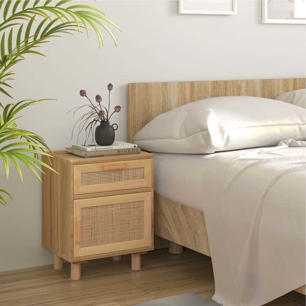 vidaXL Noptiere, 2 buc., maro, lemn masiv de pin și ratan natural vidaXL Noptiere, 2 buc., maro, lemn masiv de pin și ratan natural