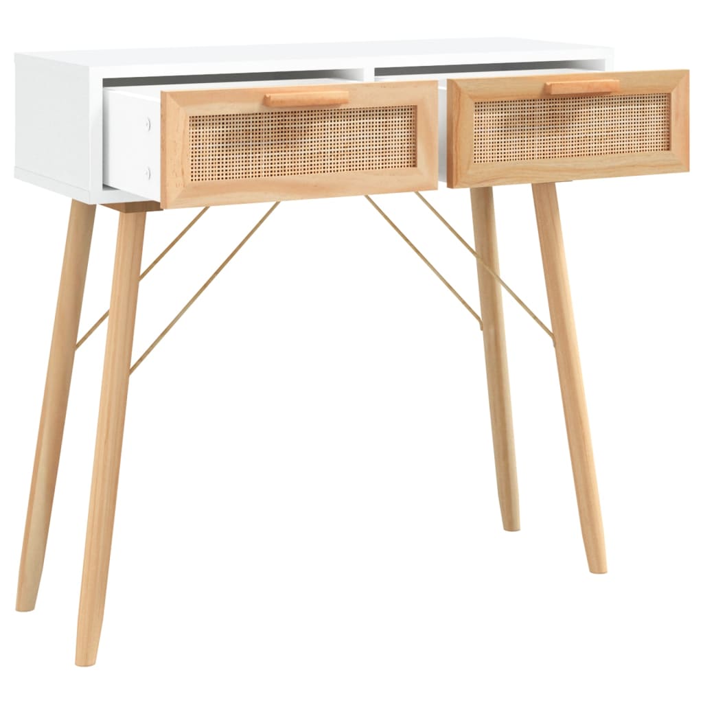 vidaXL Masă consolă alb 80x30x75 cm lemn masiv pin și ratan natural vidaXL Masă consolă alb 80x30x75 cm lemn masiv pin și ratan natural