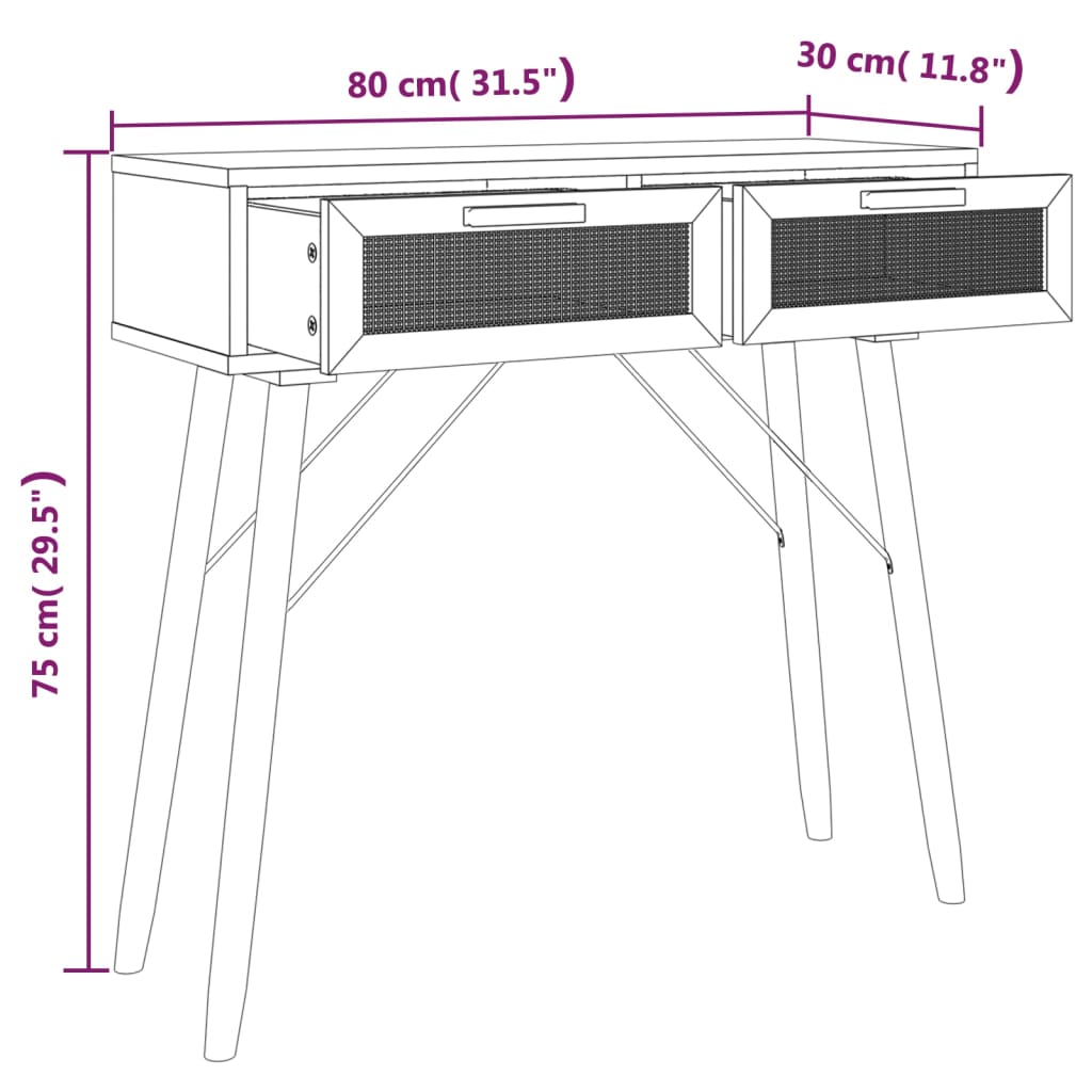 vidaXL Masă consolă maro 80x30x75 cm lemn masiv pin și ratan natural vidaXL Masă consolă maro 80x30x75 cm lemn masiv pin și ratan natural