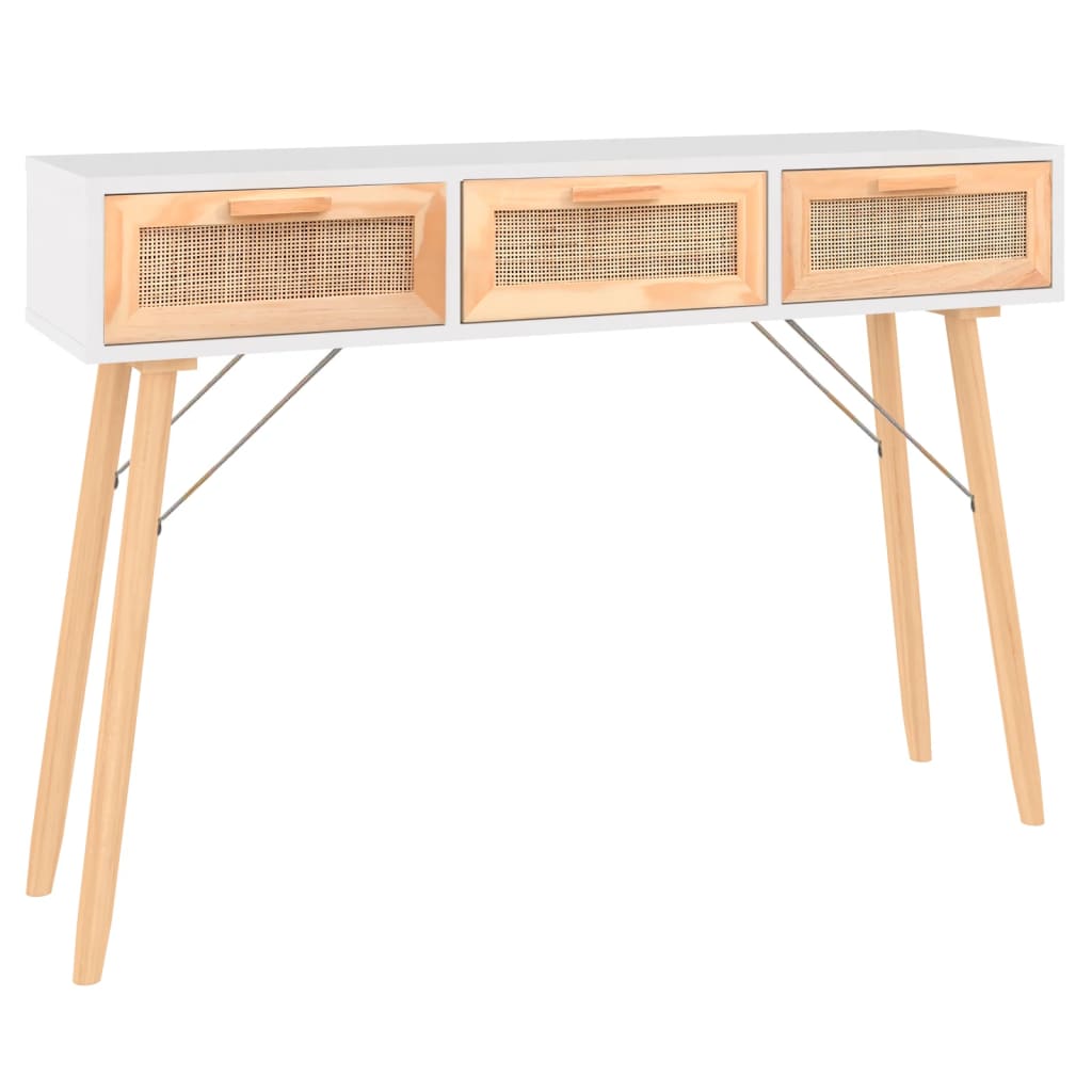 vidaXL Masă consolă alb 105x30x75 cm lemn masiv pin și ratan natural vidaXL Masă consolă alb 105x30x75 cm lemn masiv pin și ratan natural