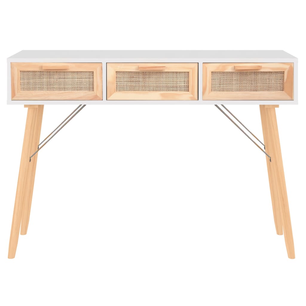 vidaXL Masă consolă alb 105x30x75 cm lemn masiv pin și ratan natural vidaXL Masă consolă alb 105x30x75 cm lemn masiv pin și ratan natural