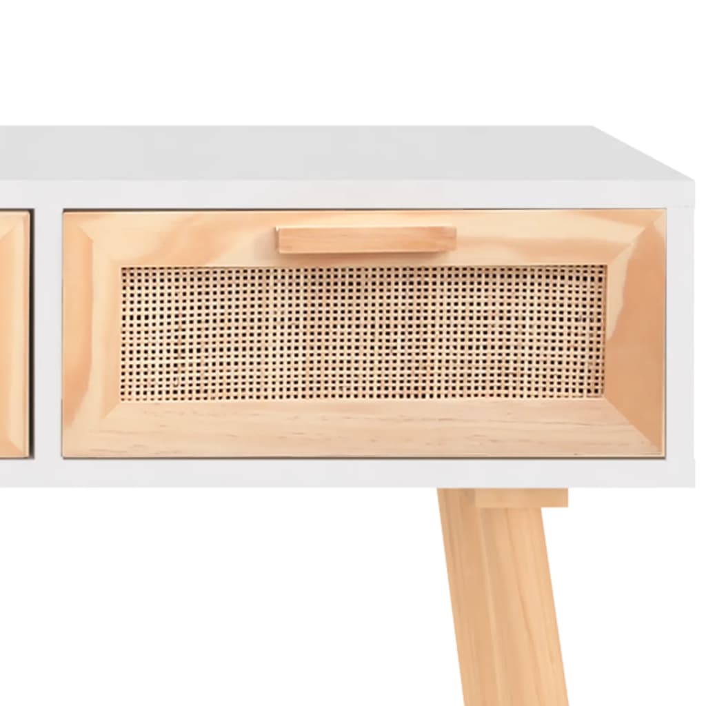 vidaXL Masă consolă alb 105x30x75 cm lemn masiv pin și ratan natural vidaXL Masă consolă alb 105x30x75 cm lemn masiv pin și ratan natural