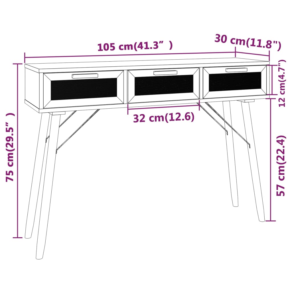 vidaXL Masă consolă alb 105x30x75 cm lemn masiv pin și ratan natural vidaXL Masă consolă alb 105x30x75 cm lemn masiv pin și ratan natural