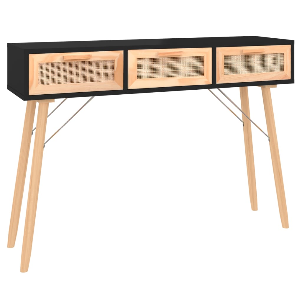 vidaXL Masă consolă negru 105x30x75 cm lemn masiv pin și ratan natural vidaXL Masă consolă negru 105x30x75 cm lemn masiv pin și ratan natural