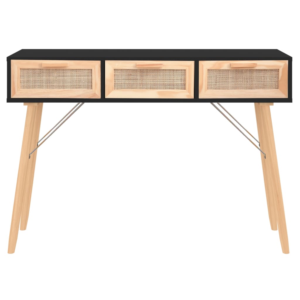 vidaXL Masă consolă negru 105x30x75 cm lemn masiv pin și ratan natural vidaXL Masă consolă negru 105x30x75 cm lemn masiv pin și ratan natural
