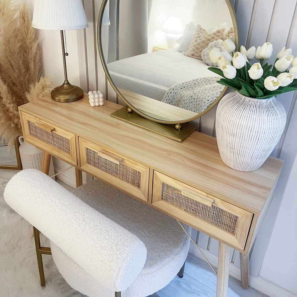vidaXL Masă consolă maro 105x30x75 cm lemn masiv pin și ratan natural