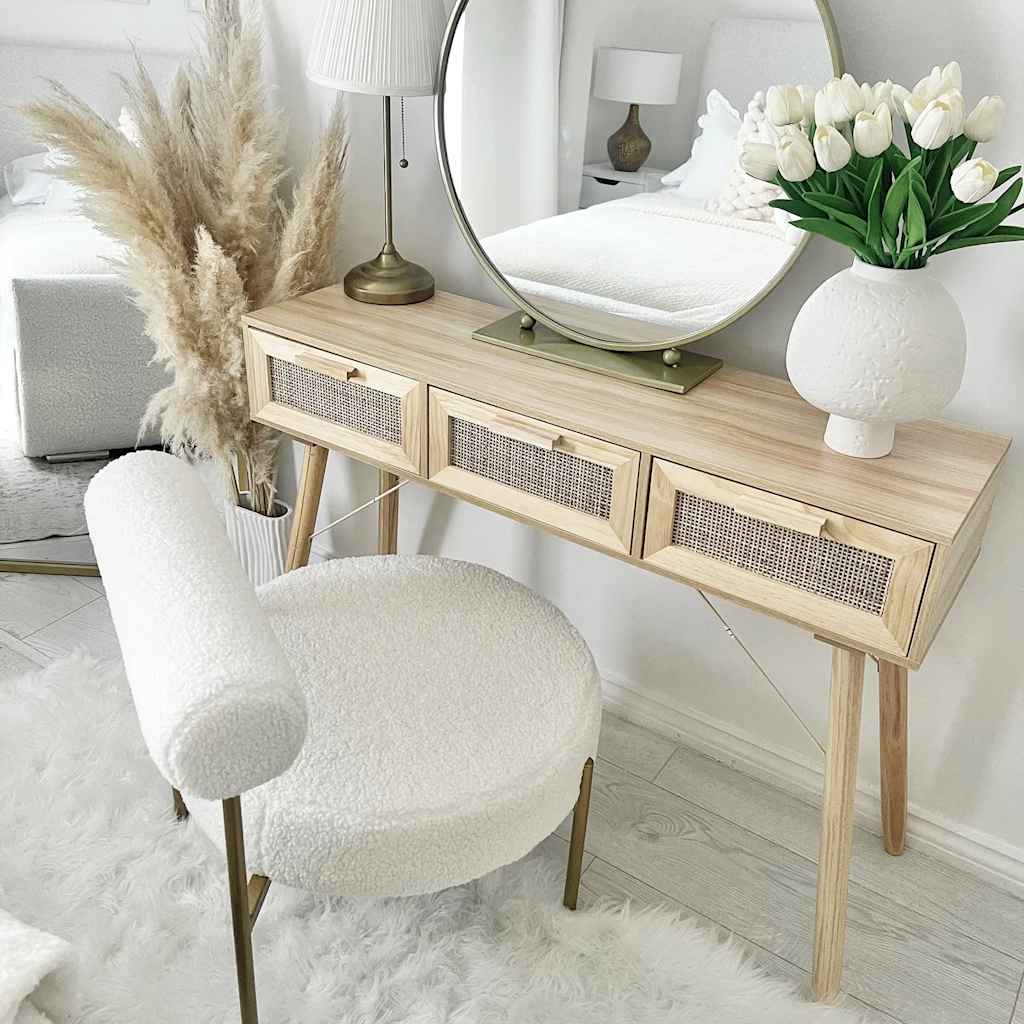 vidaXL Masă consolă maro 105x30x75 cm lemn masiv pin și ratan natural
