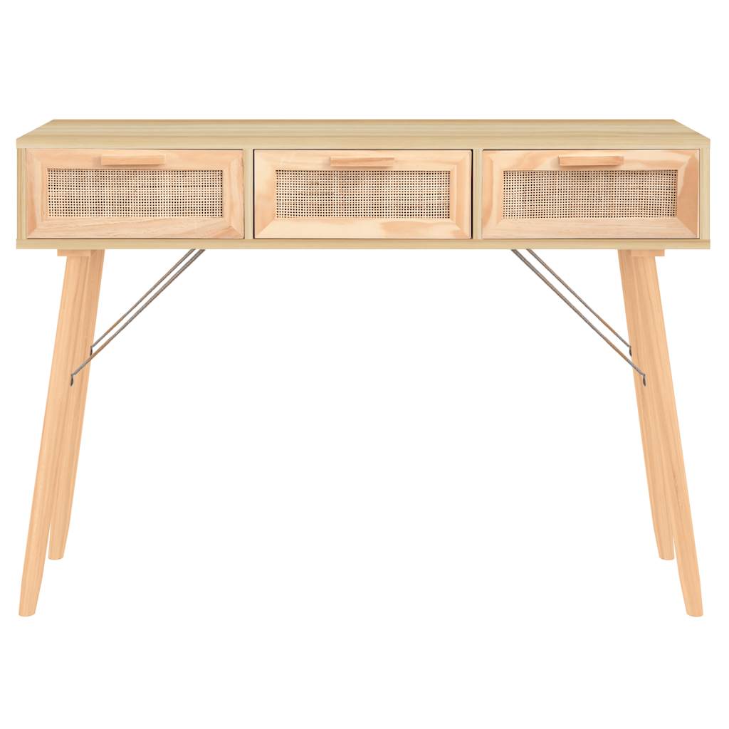 vidaXL Masă consolă maro 105x30x75 cm lemn masiv pin și ratan natural
