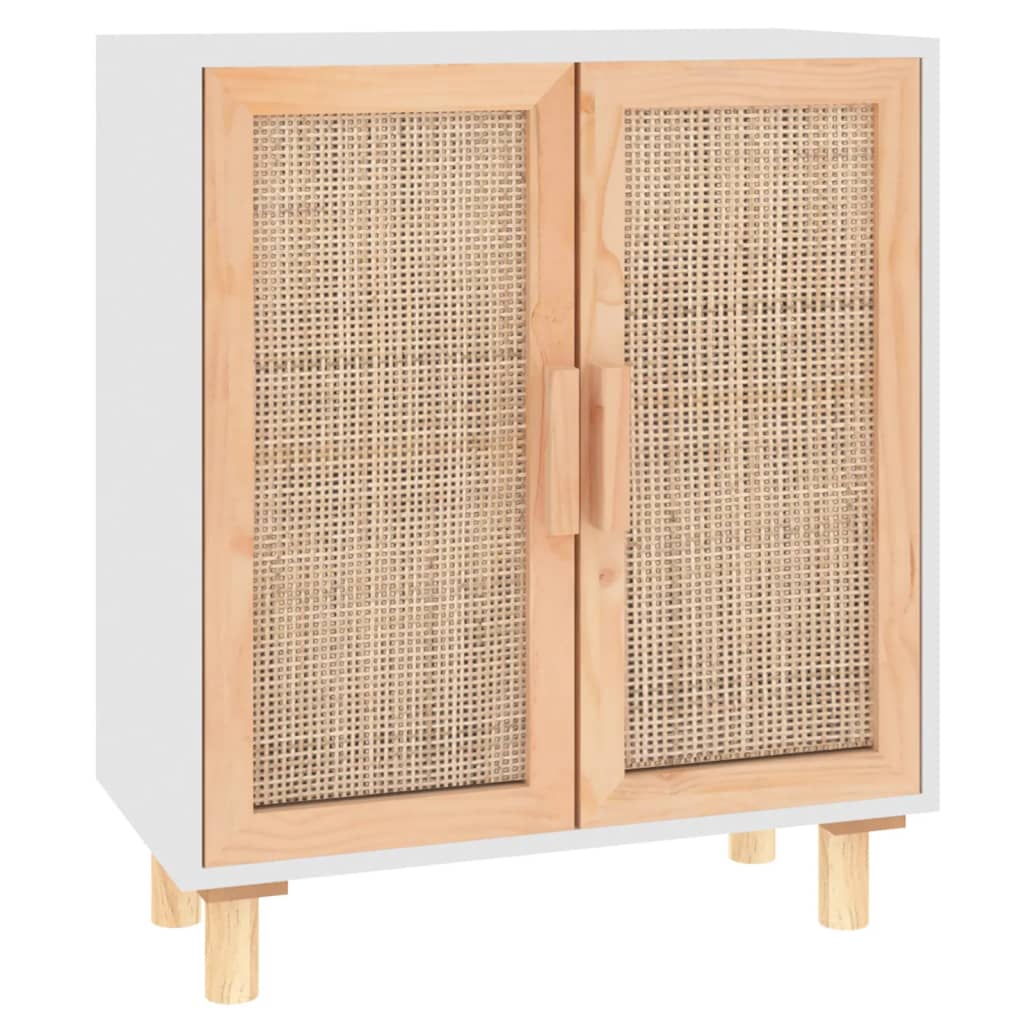 vidaXL Servantă, alb, 60x30x70 cm, lemn masiv pin și ratan natural