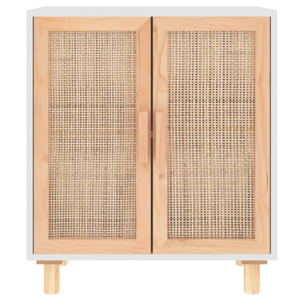 vidaXL Servantă, alb, 60x30x70 cm, lemn masiv pin și ratan natural