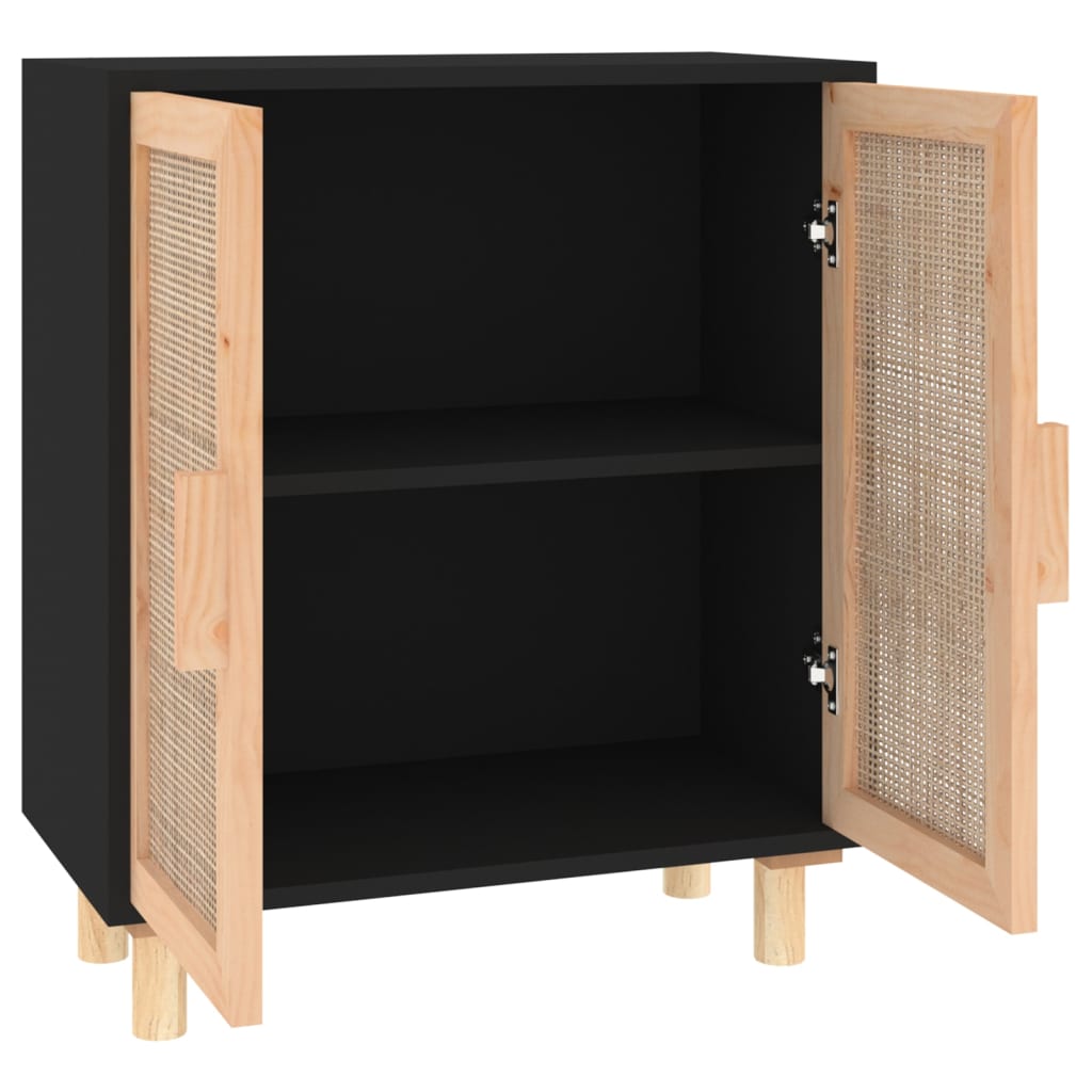 vidaXL Servantă, negru, 60x30x70 cm, lemn masiv pin și ratan natural vidaXL Servantă, negru, 60x30x70 cm, lemn masiv pin și ratan natural