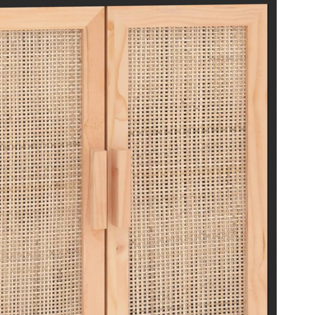 vidaXL Servantă, negru, 60x30x70 cm, lemn masiv pin și ratan natural vidaXL Servantă, negru, 60x30x70 cm, lemn masiv pin și ratan natural