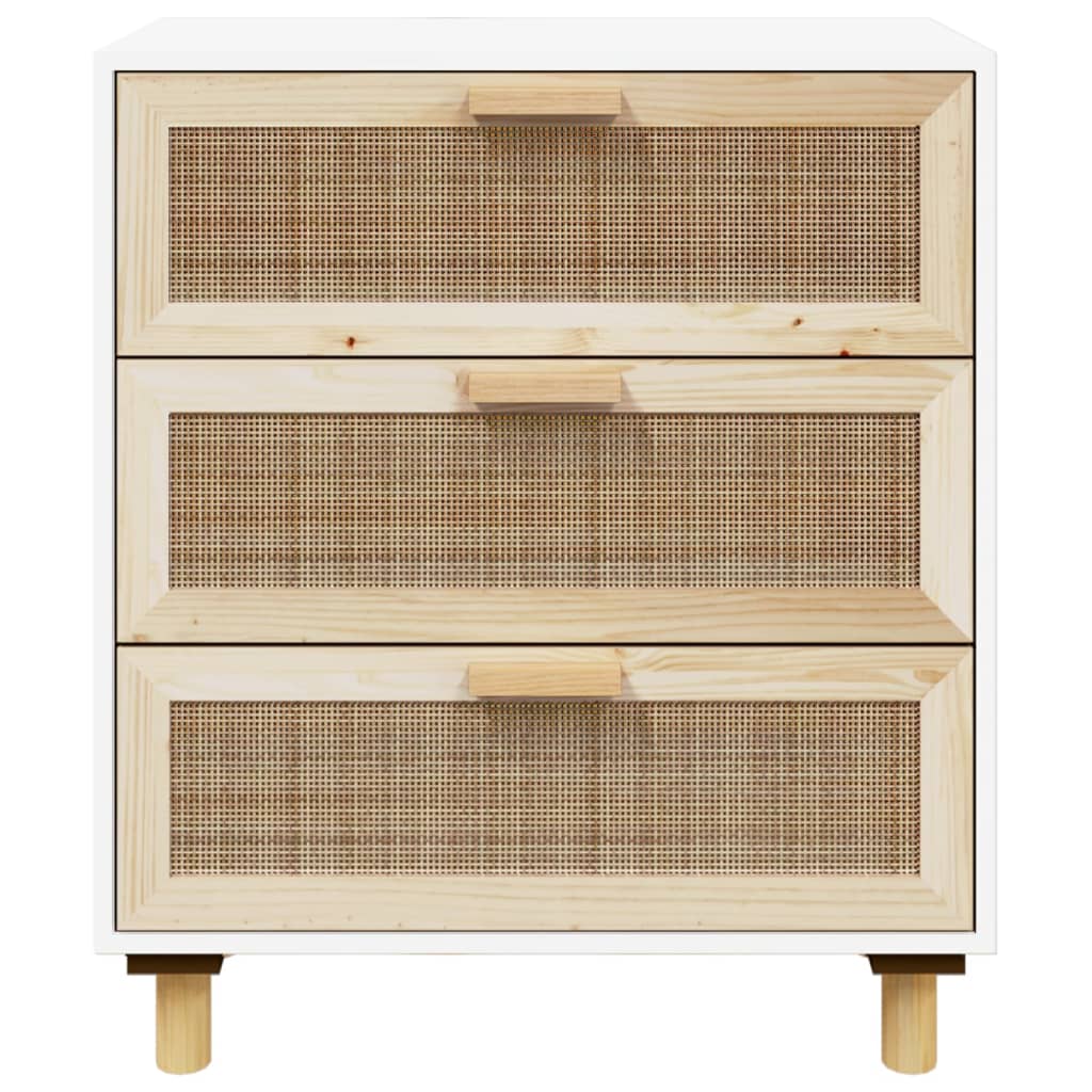 vidaXL Servantă, alb, 60x30x70 cm, lemn masiv pin și ratan natural
