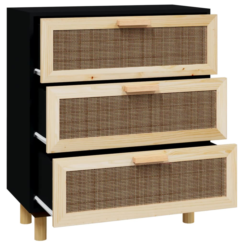 vidaXL Servantă, negru, 60x30x70 cm, lemn masiv pin și ratan natural vidaXL Servantă, negru, 60x30x70 cm, lemn masiv pin și ratan natural