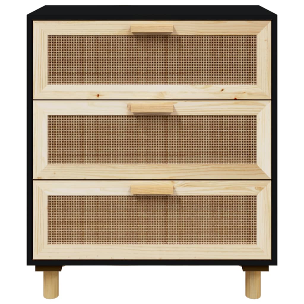 vidaXL Servantă, negru, 60x30x70 cm, lemn masiv pin și ratan natural vidaXL Servantă, negru, 60x30x70 cm, lemn masiv pin și ratan natural