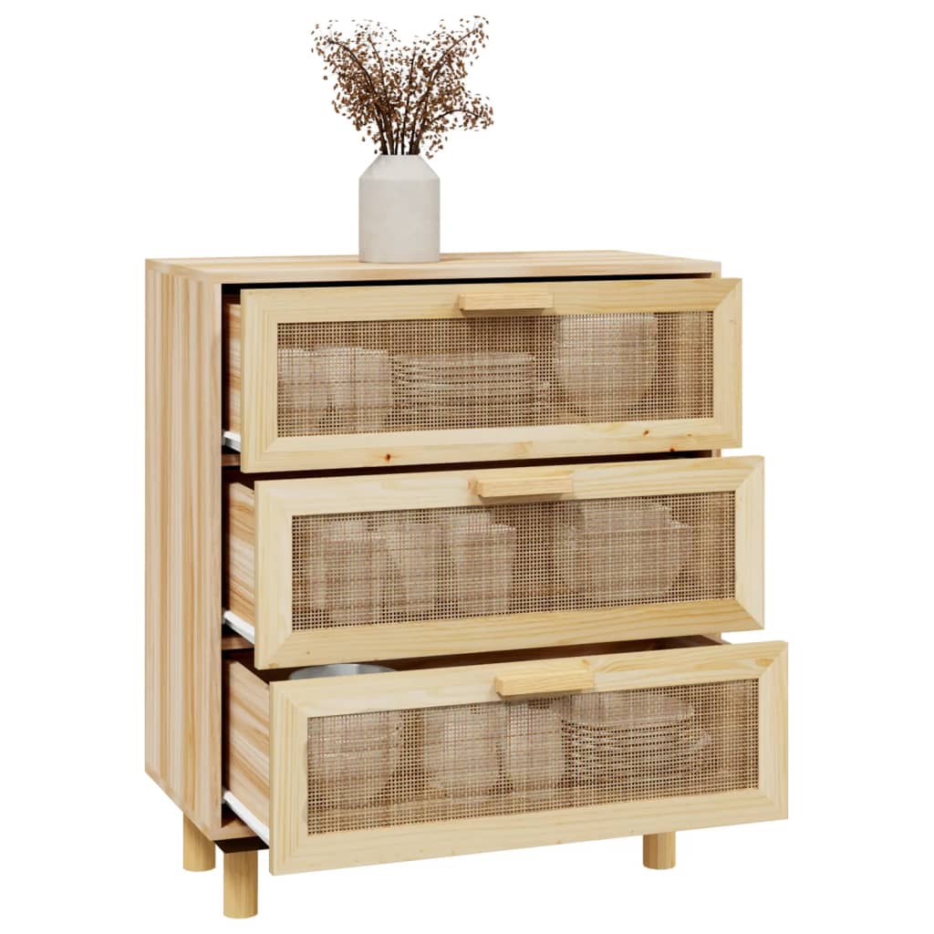 vidaXL Servantă, maro, 60x30x70 cm, lemn masiv pin și ratan natural