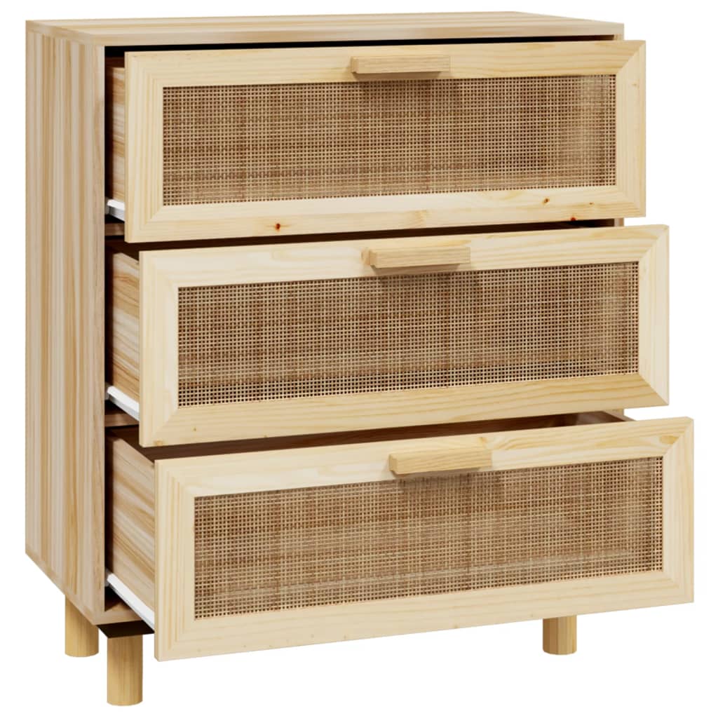 vidaXL Servantă, maro, 60x30x70 cm, lemn masiv pin și ratan natural