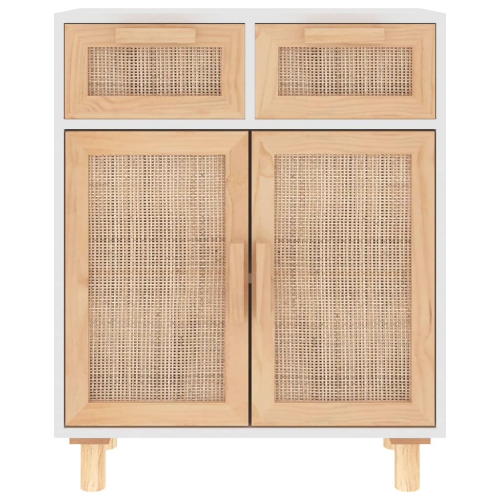vidaXL Servantă, alb, 60x30x75 cm, lemn masiv pin și ratan natural